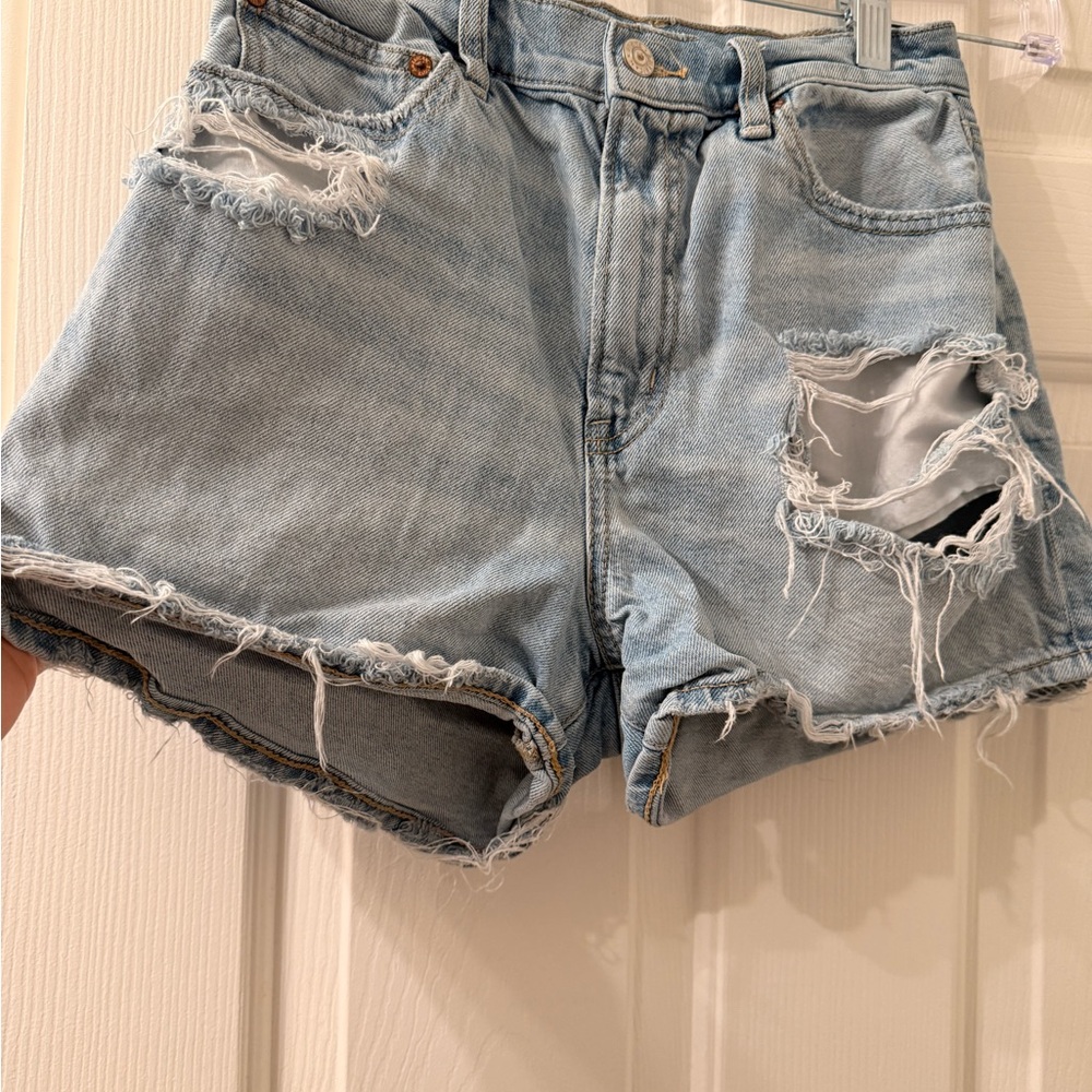 American Eagle Outfitters Light Blue Ripped Jean Shorts